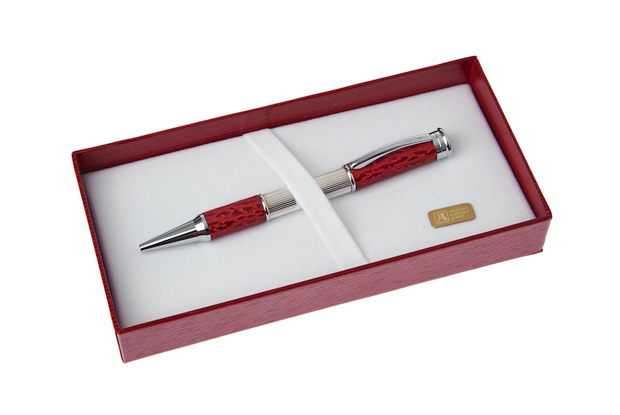 Ballpoint pen Classica silver and red leather Settelaghi