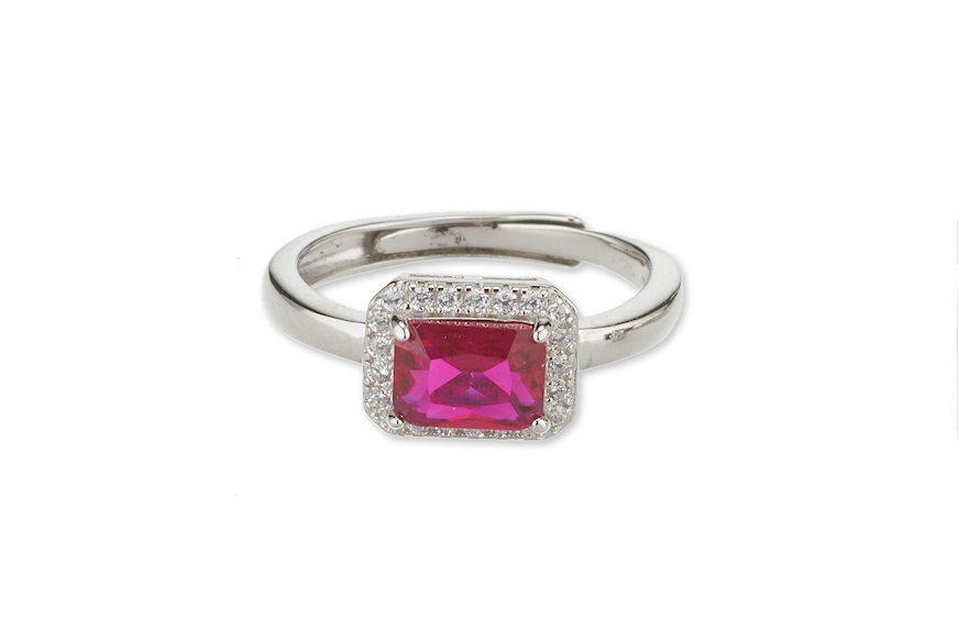 Ring Luce silver with cubic zirconia and ruby zircon Sovrani