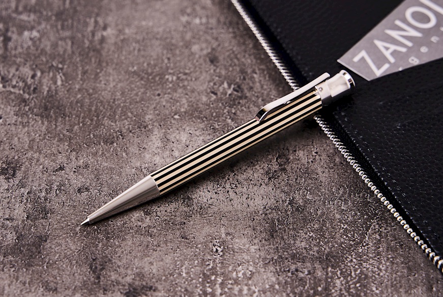 Ballpoint pen Savant silver and black enamel with striped design Settelaghi